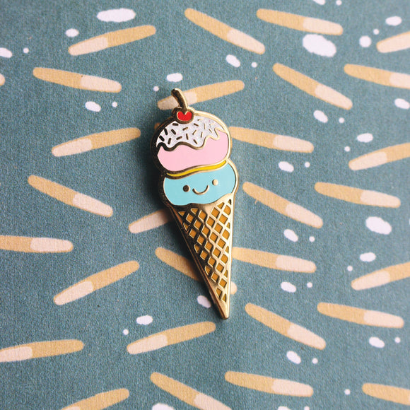 happy ice cream enamel pin