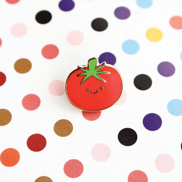 happy tomato enamel pin