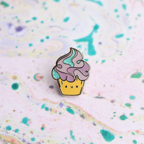 happy cupcake enamel pin