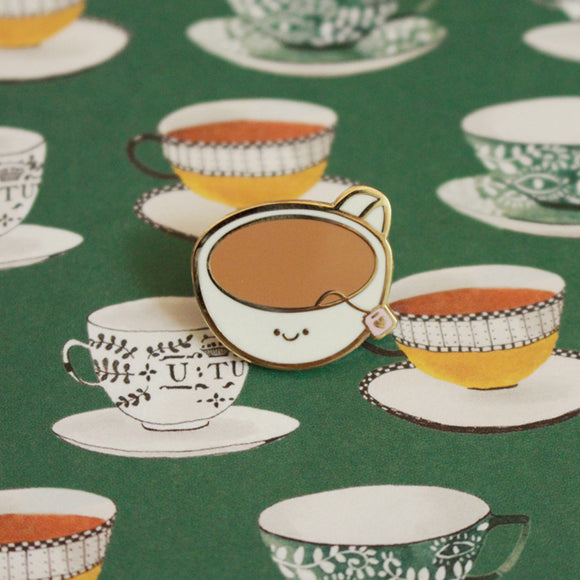 happy tea enamel pin